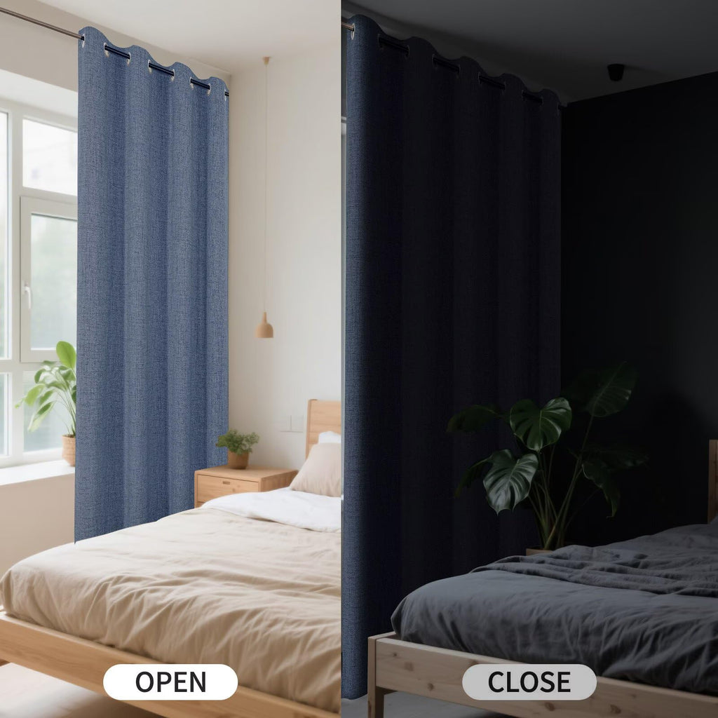 100% Blackout Window Curtains 72 inches Long 2 Panels Set, Faux Linen Look Thermal Insulated Grommet Drapes, Room