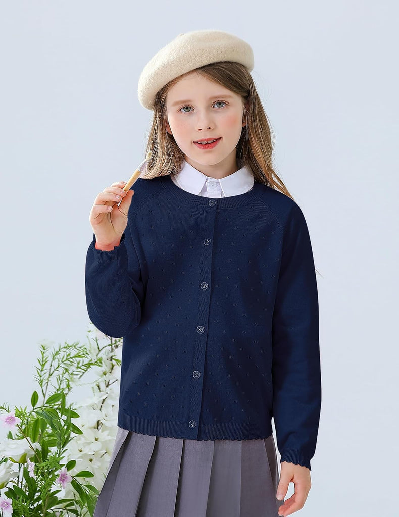 Eyelet Button Up Sweater School Uniform Tops
