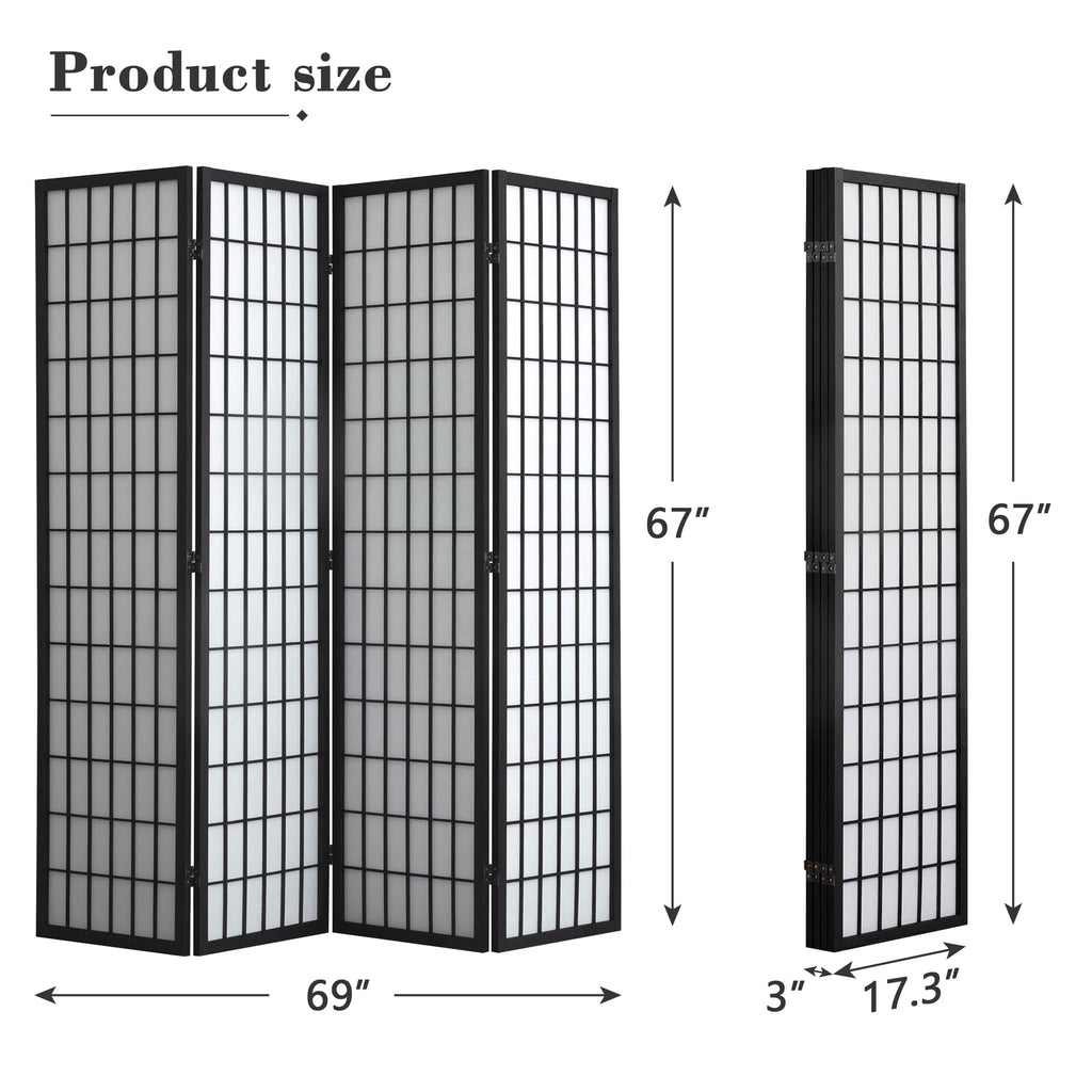 4 Panel Shoji Screen Room Divider, Folding Privacy Screens, Room Partitions and Dividers, Decorative Room Dividers