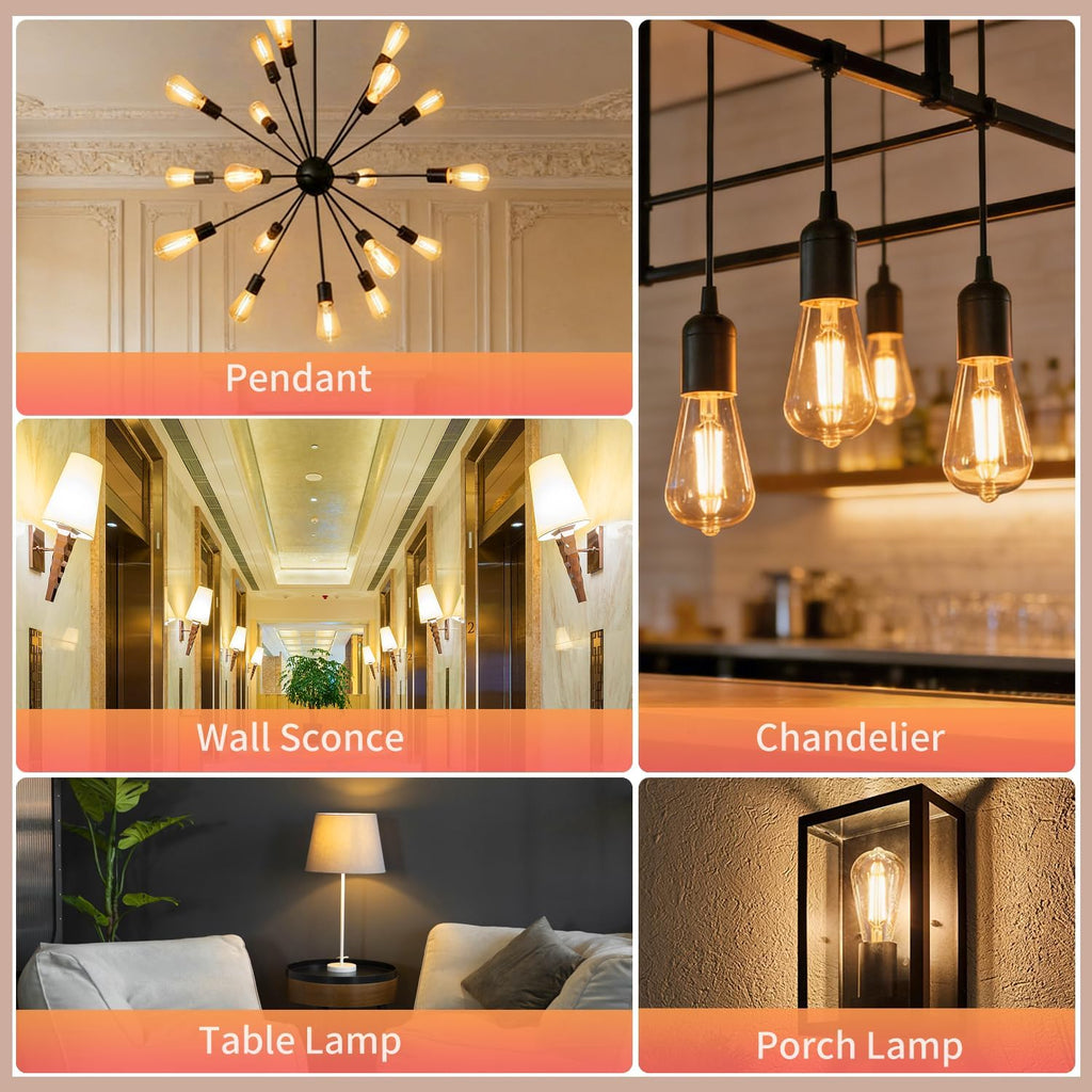 10 - Pack Shatter Resistant LED Edison Light Bulbs 60W Equivalent, Dimmable ST58 Vintage Light Bulbs, E26 Medium Base