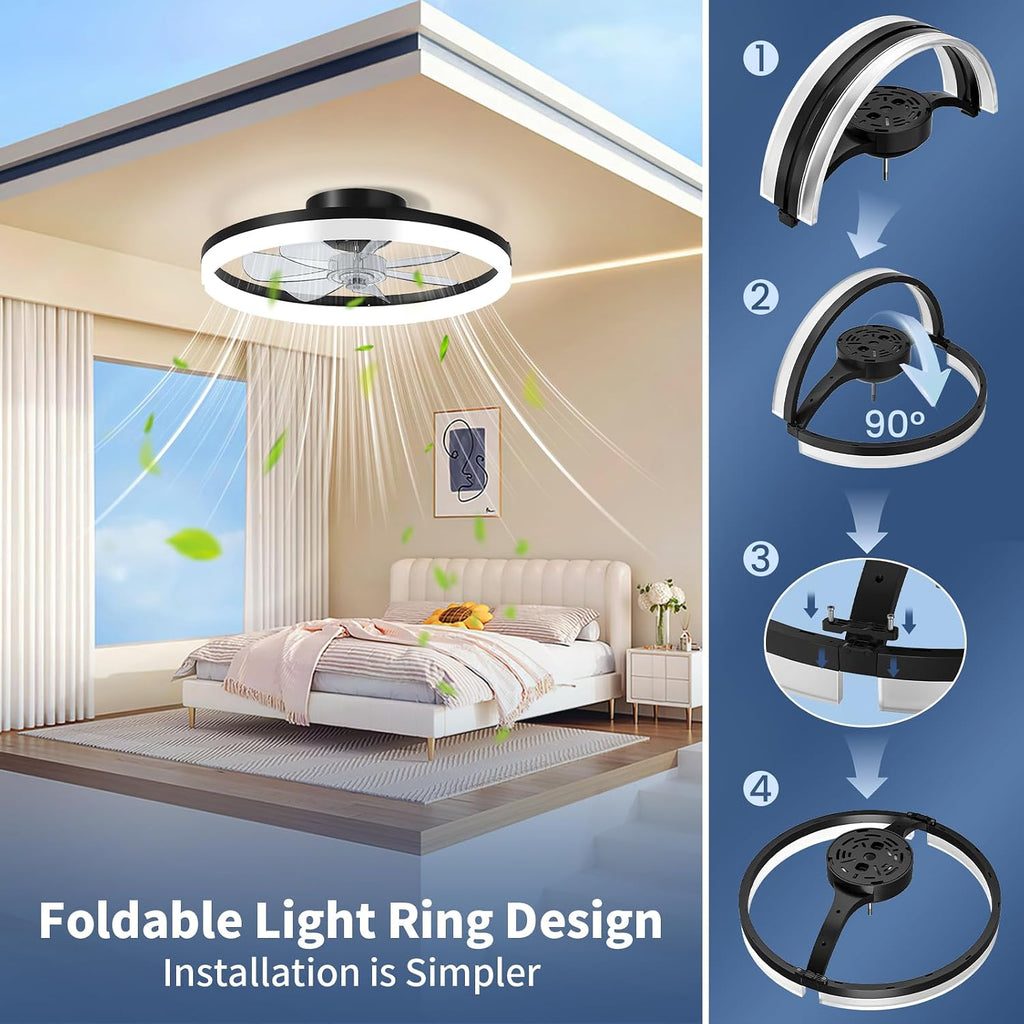 Ceiling Fan with Light, 20" Low Profile Foldable Ceiling Fans