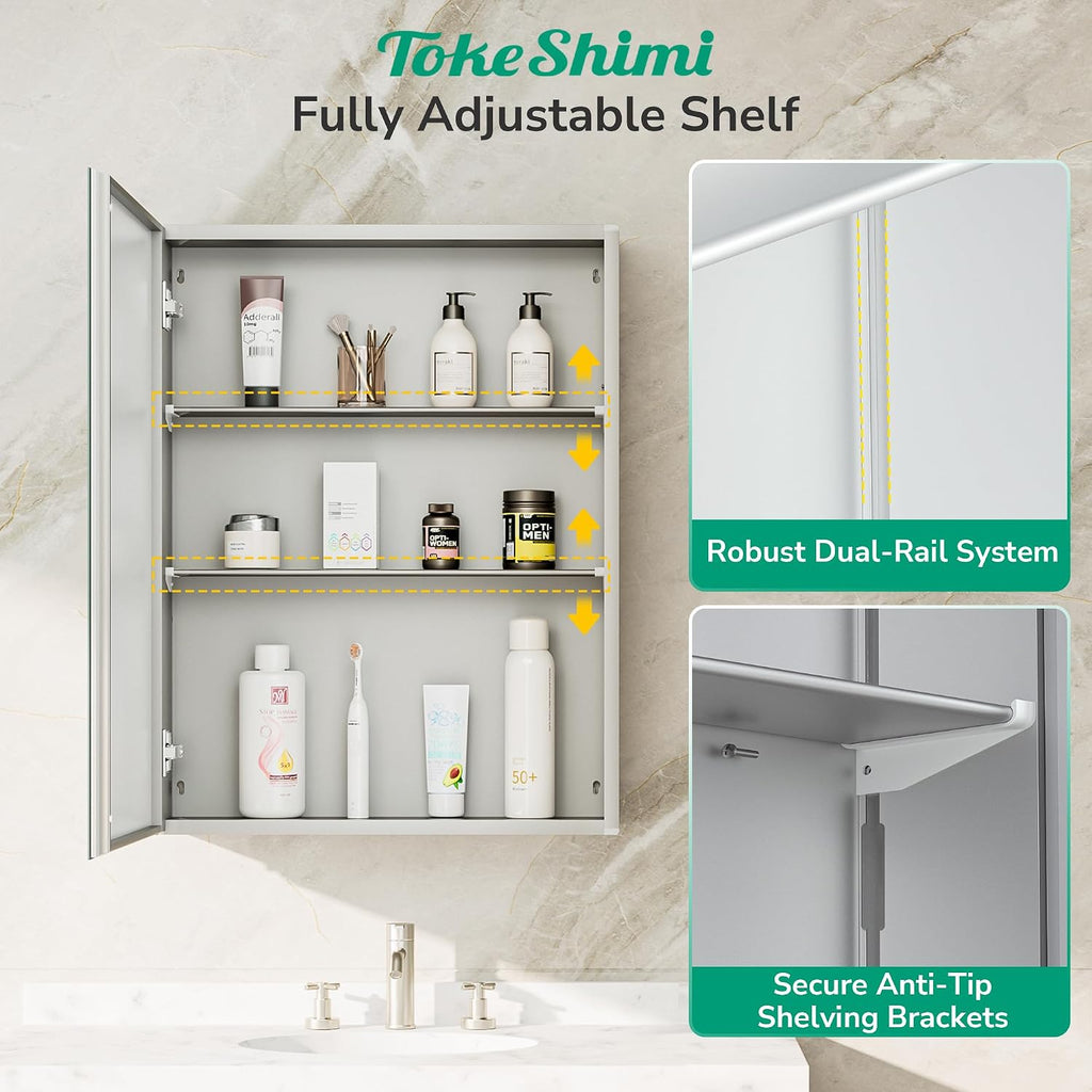 14 x 24 Medicine Cabinet with Mirror, Assembly Required, Silver Recessed Bathroom Medicine Cabinet with Tempered