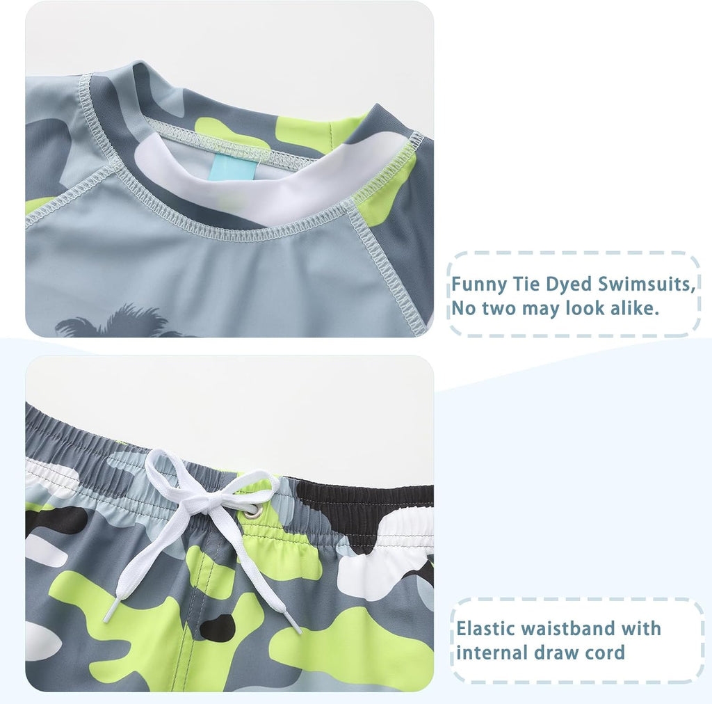Boys Rash Guard Swimsuits Set for Boys 2 Piece Short Sleeve Swim Shirts Quick Dry Bathing Suits with Trunks
