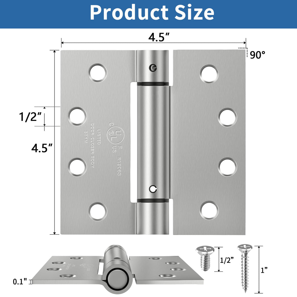 4.5 Inch Self Closing Door Hinges, Square Spring Hinges Self Closing 3 Pack