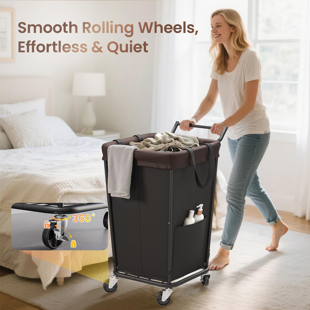 160L Laundry Hamper with Wheels and Handle, 2-Section Rolling Hamper for Laundry, Large Laundry Basket with Wheels