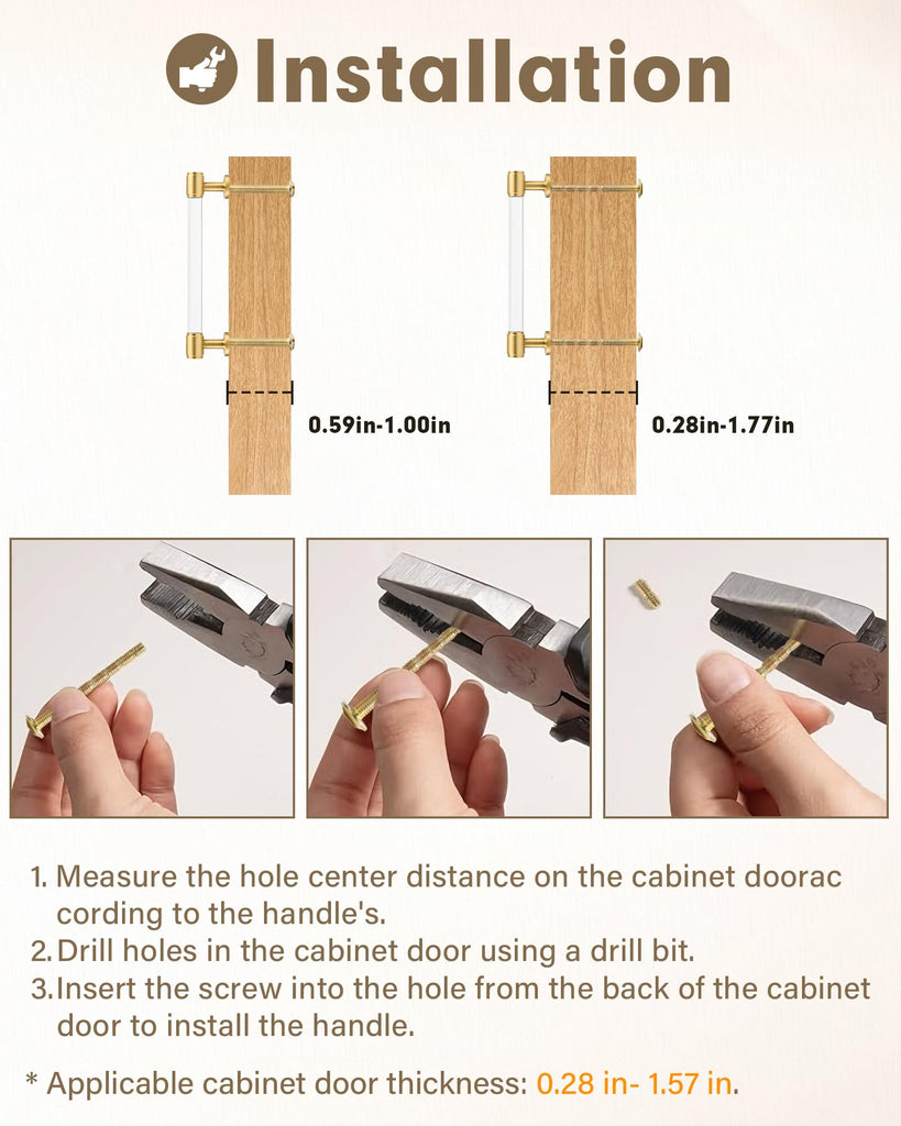 5'' Brass and Acrylic Cabinet Pulls,5 Pack Gold Drawer Handles