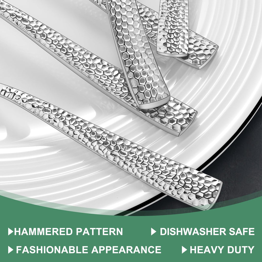 Hammered Silverware Set, 40-Piece Stainless Steel Wave Flatware Set for 8, Food-Grade Tableware Cutlery Set, Utensil