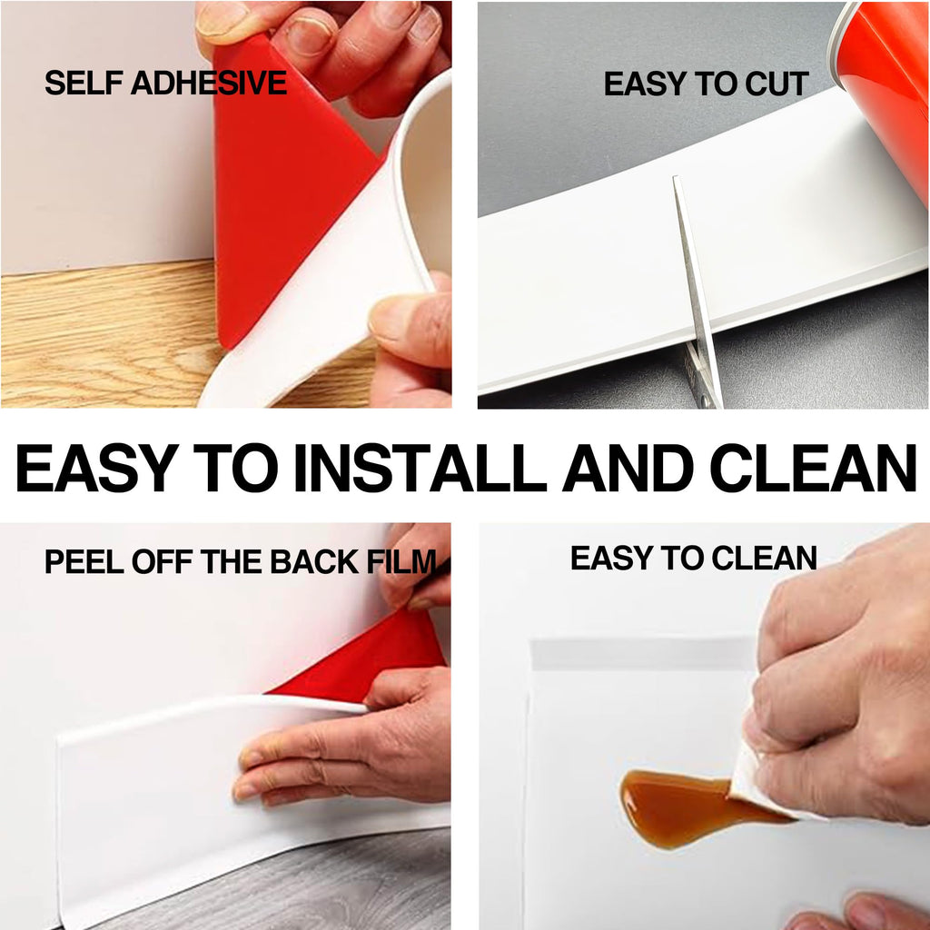 White 6 Inch x 10 Feet, Wall Base Baseboard Molding Trim Flexible Self Adhesive Rubber Moulding Trim Peel and Stick