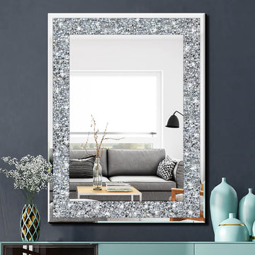 Crystal Crush Diamond Rectangle Silver Mirror for Wall Decoration 24x32inch Wall Hang Frameless Mirror Acrylic