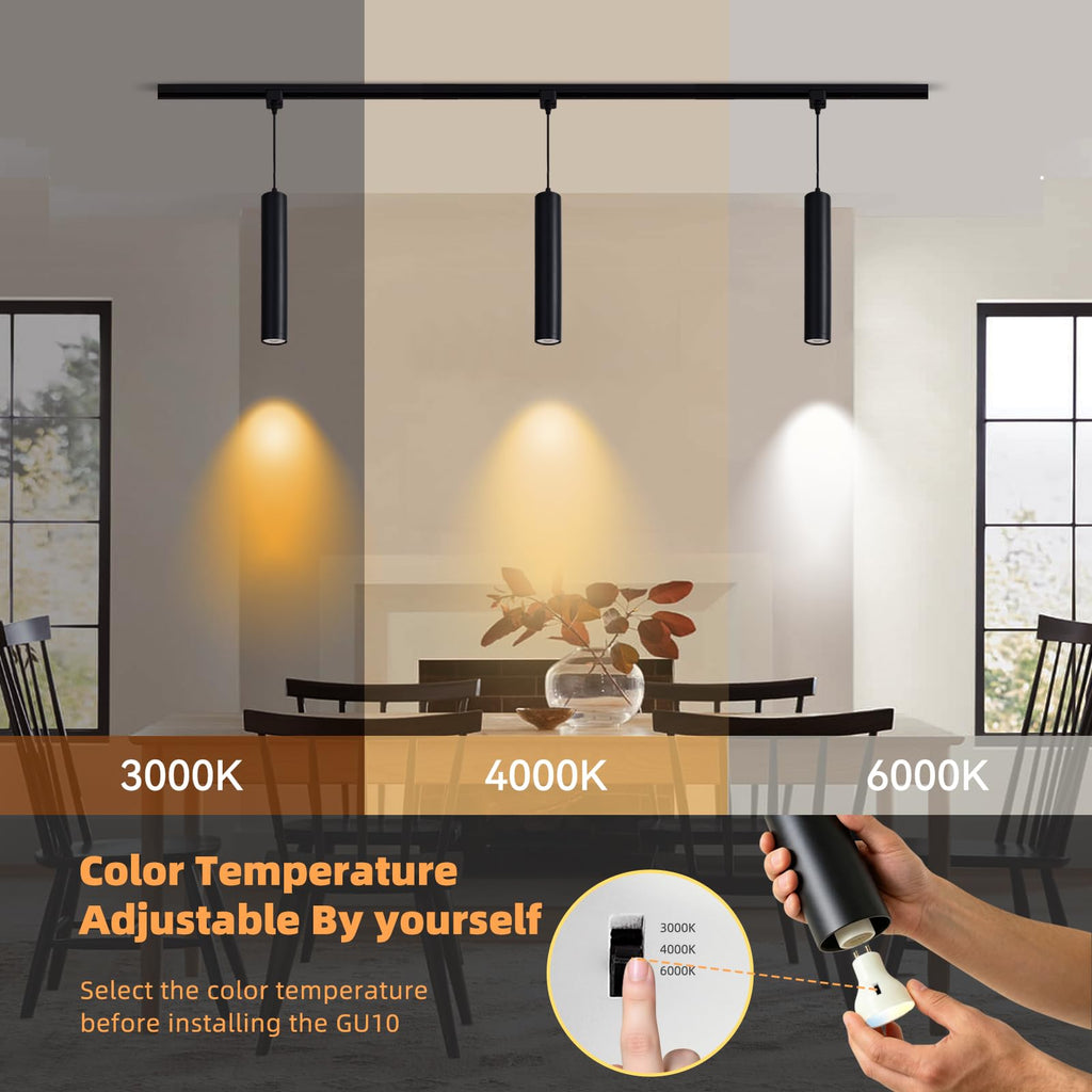 H Track Pendant Lights with Adjustable Cord, Black 6.5W 3 Pack