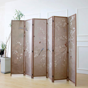 6 Panel Room Divider for Room Separation, 5.6 ft Tall Double Sided Blackout Folding Privacy Screen - Freestanding