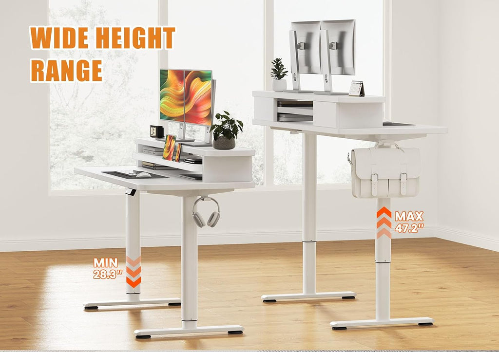 Electric Standing Desk with Dual Monitor Stand, Height Adjustable Desk Sit Stand Desk with Memory Controller, Casters