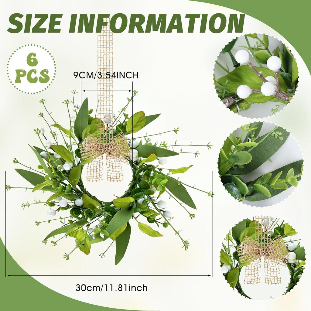 Spring Summer Eucalyptus Kitchen Cabinet Wreaths Small Artificial Green Eucalyptus Leaf Wreath for Front Door - Set of 6