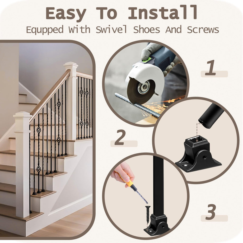 30 Pack Wrought Iron Balusters for Staircase Interior, 1/2" x 44" Hollow Deck Spindles Stair Railing Indoor with 60