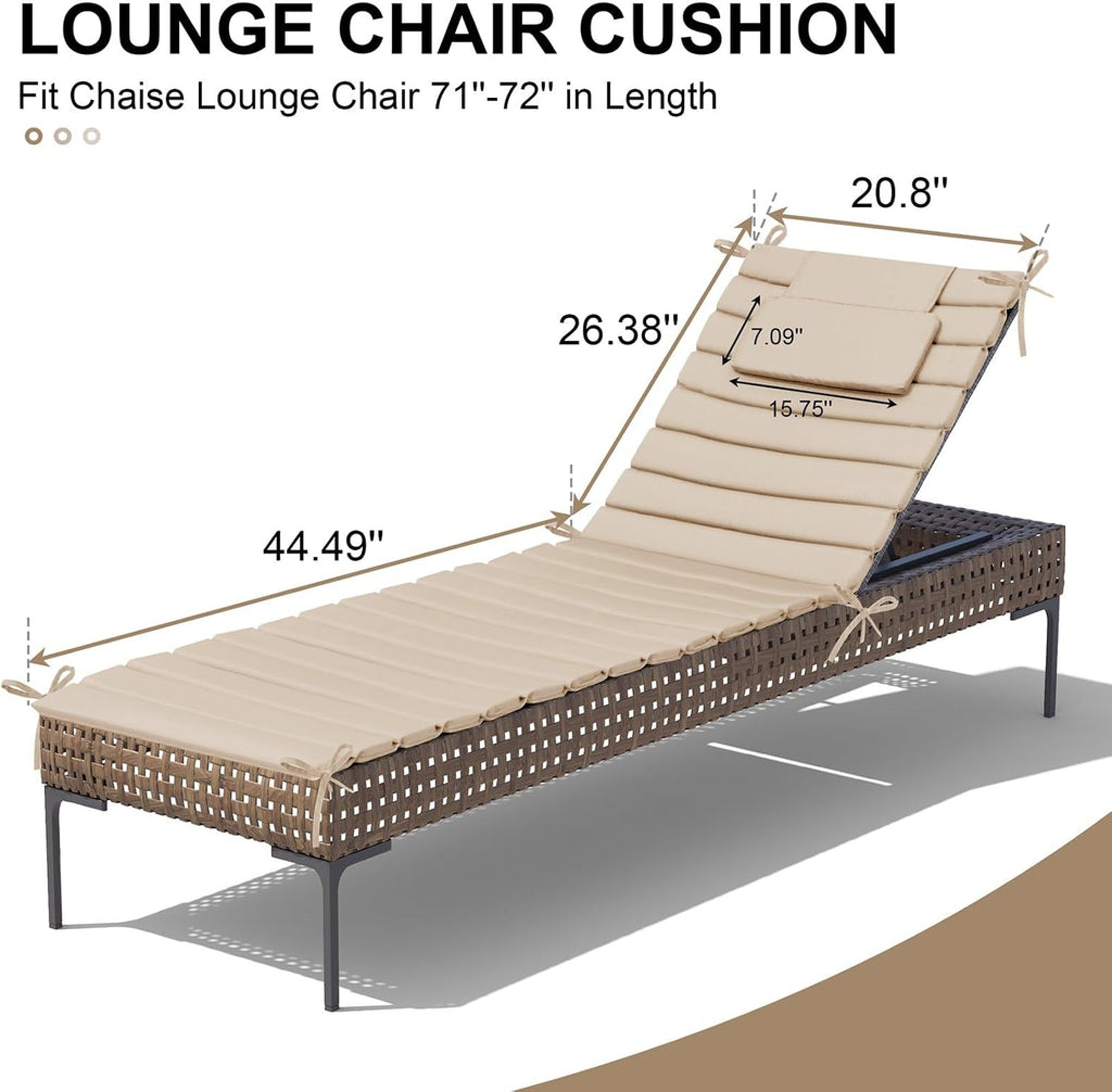 Foldable Chaise Lounge Cushions Outdoor with Headrest, 71"x21" | 2pcs Lightweight Pool Lounge Chair Cushions, Water