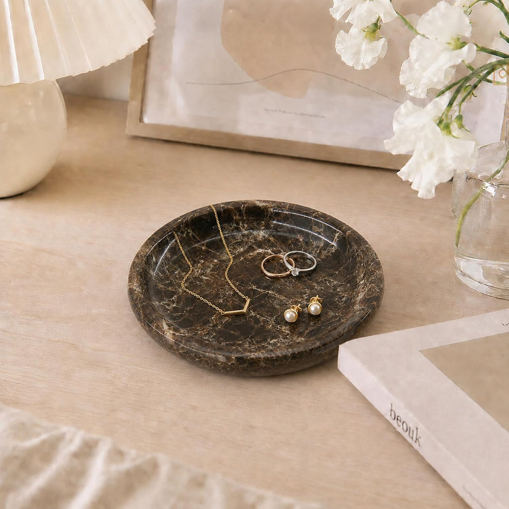 Small Natural Marble Jewelry Tray Key Plate Holder Dish Trinket Decor Catch All Bowl for Ring Earring Stone Gift
