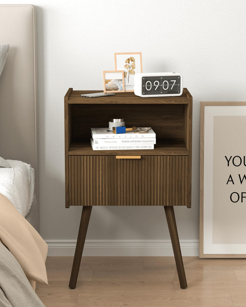 Nightstand, Modern Bedside Table with Storage Drawer and Open Wood Shelf, and Small Spaces, Accent Night Stand with