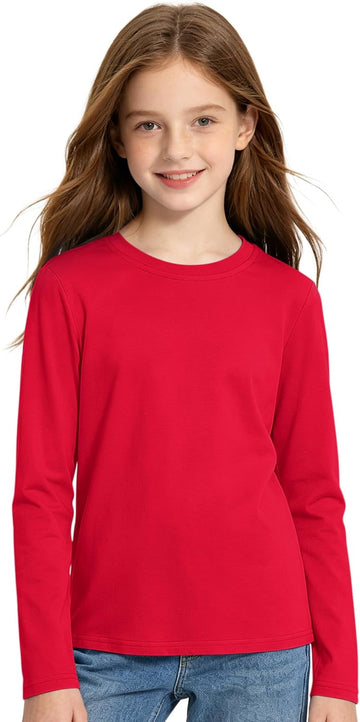 Girls Long Sleeve Shirts Kids Cotton T-Shirts Tees Basic Girls Tops