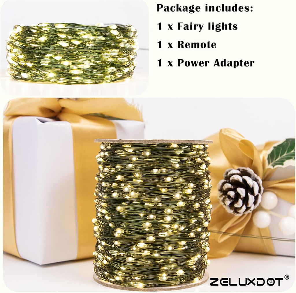 200FT 600LEDs Fairy Lights Plug ,Green Wire,Warm White