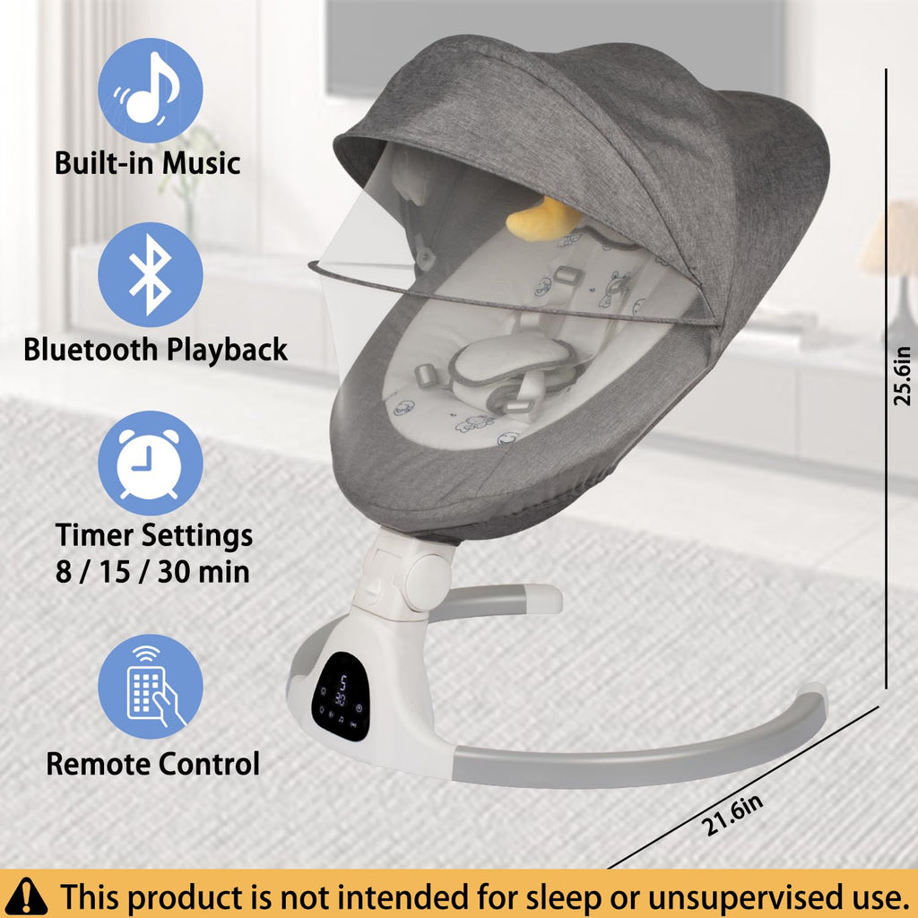 Electric Baby Swing for Infants, Speed Adjustable Swing with Bluetooth Music, Timer, Point Harness and Stable