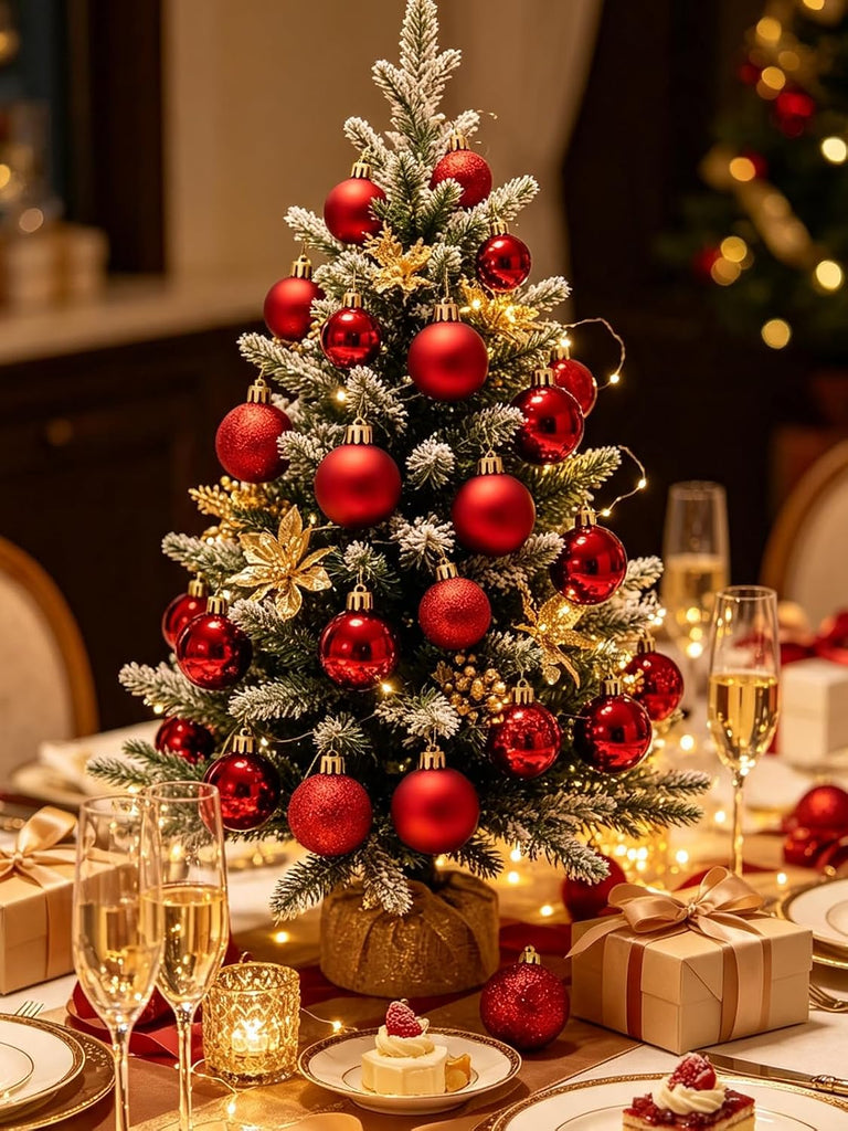 Mini Shatterproof Christmas Balls, 3cm/1.1'' Xmas Tree Ornaments Hanging Ball for Birthday Halloween Holiday - Set of 24