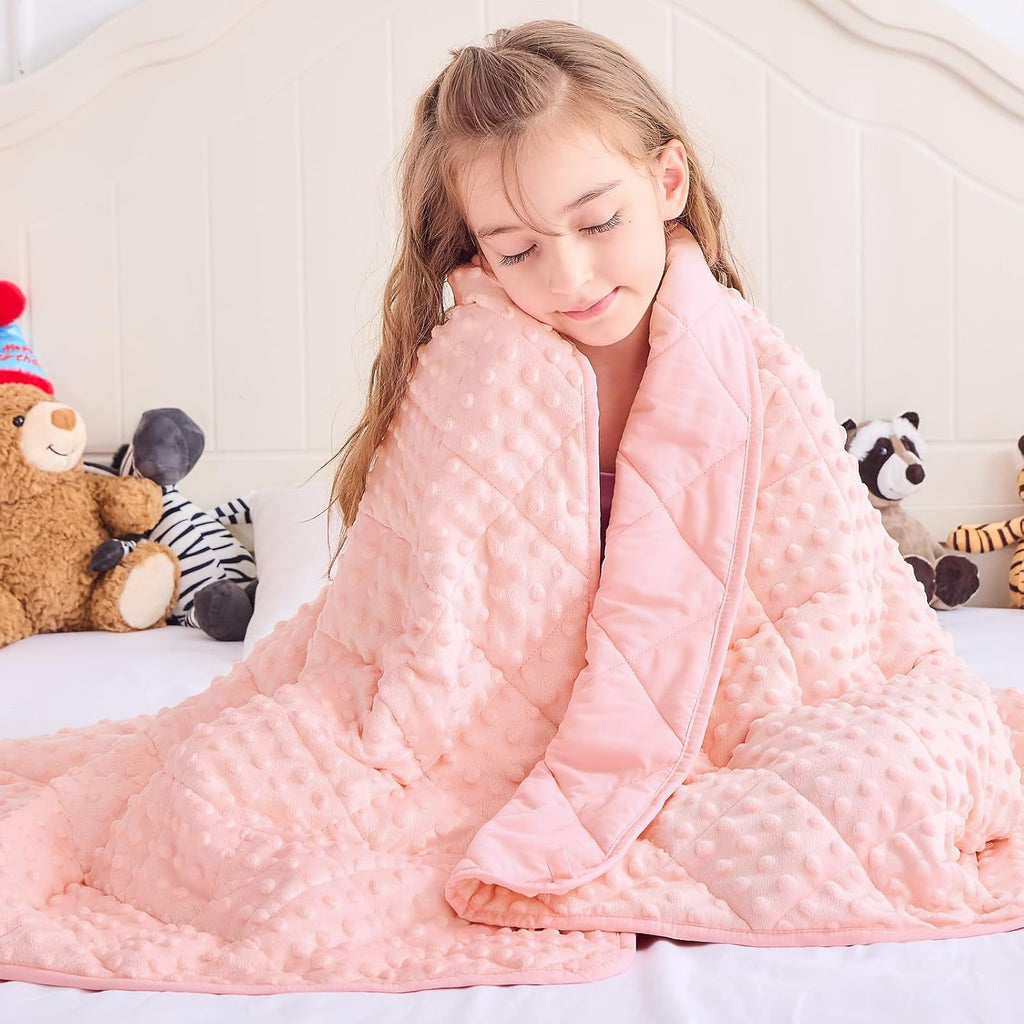 Pink Weighted Blanket 10lbs, 40"x60", Twin Size Breathable Cooling Minky Heavy Throw Blanket for 80-120lb, Soft