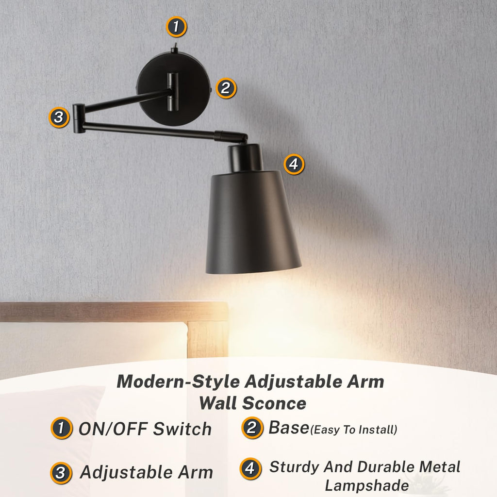 Wall Sconce Light with Adjustable Swing Arm for Bedside Reading