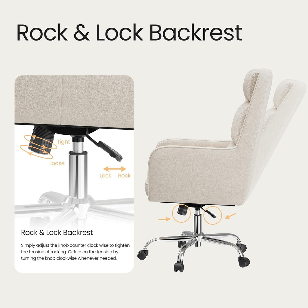 Modern Executive High Back Home, Upholstered Desk Chair with Wheels, Vanity Chair with Head and Lumbar