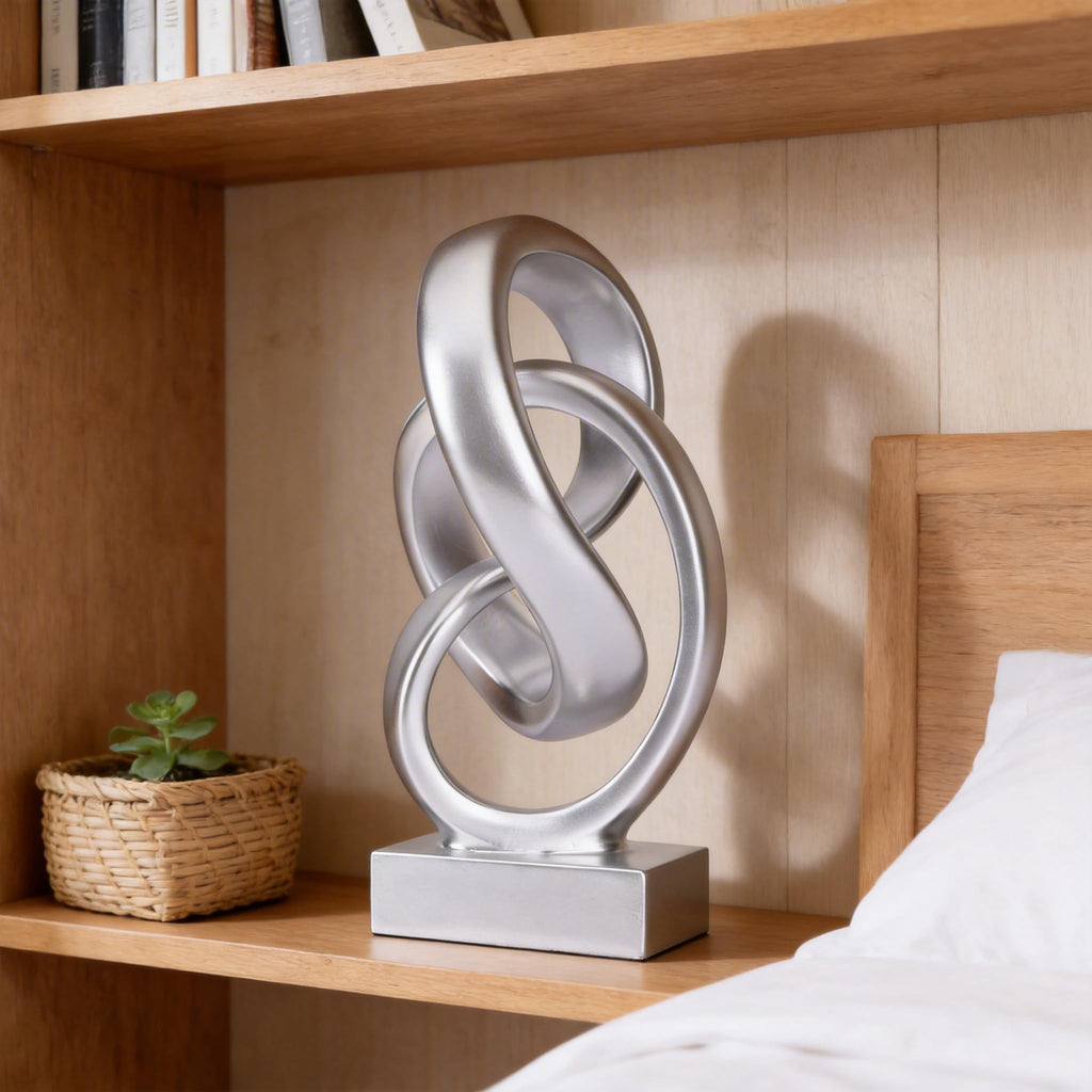 Modern Abstract Knot Sculpture, Artistic Mobius Inspired Resin Decor, Elegant Home and Office Decor, (Silver)