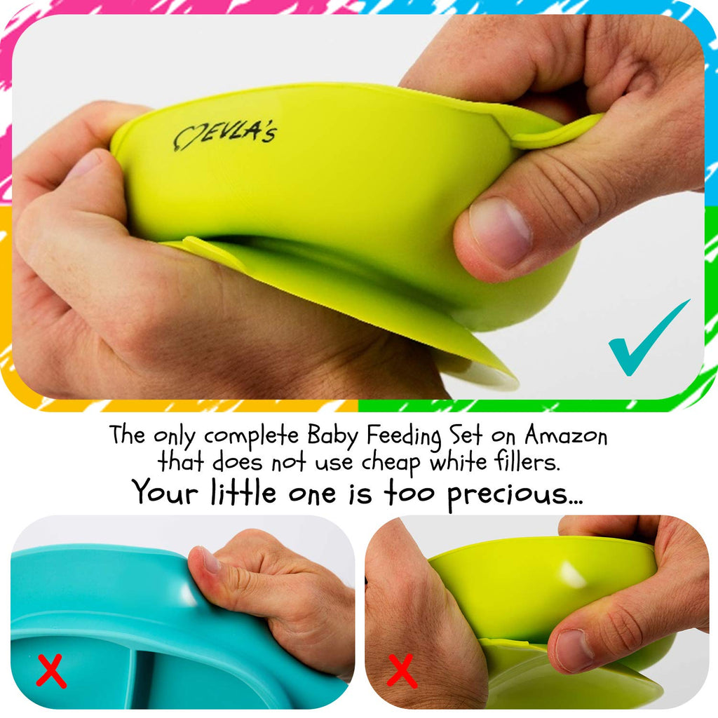 Baby Feeding Set, Baby Led Weaning Supplies, Adjustable Silicone Bibs, Divided Plate, Suction Bowl with Lid, Soft