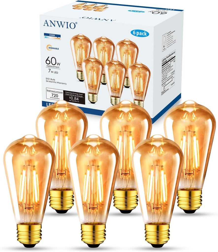 Dimmable Vintage Edison Light Bulb, 60 Watt Equivalent, Amber Glow