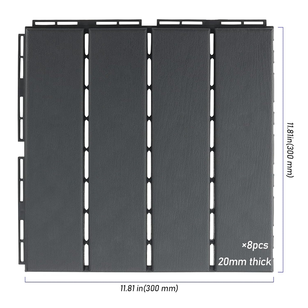 8 PCS 11.8 x 11.8 Inch Plastic Interlocking Deck Tiles, Patio Deck Tile, Wood Slat Composite Interlocking Decking Tile
