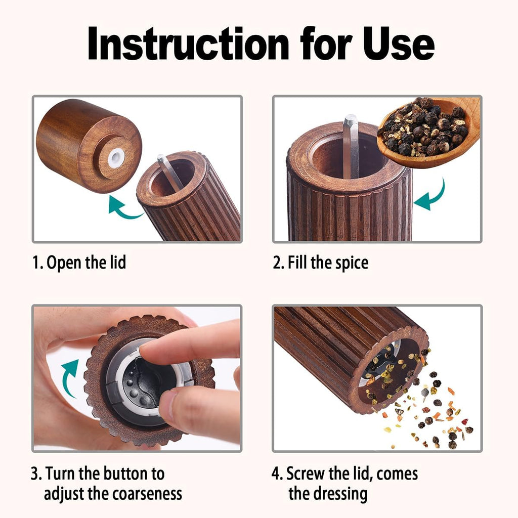 Acacia Wood Salt and Pepper Grinder Set with Ceramic Grinder - Set of 2