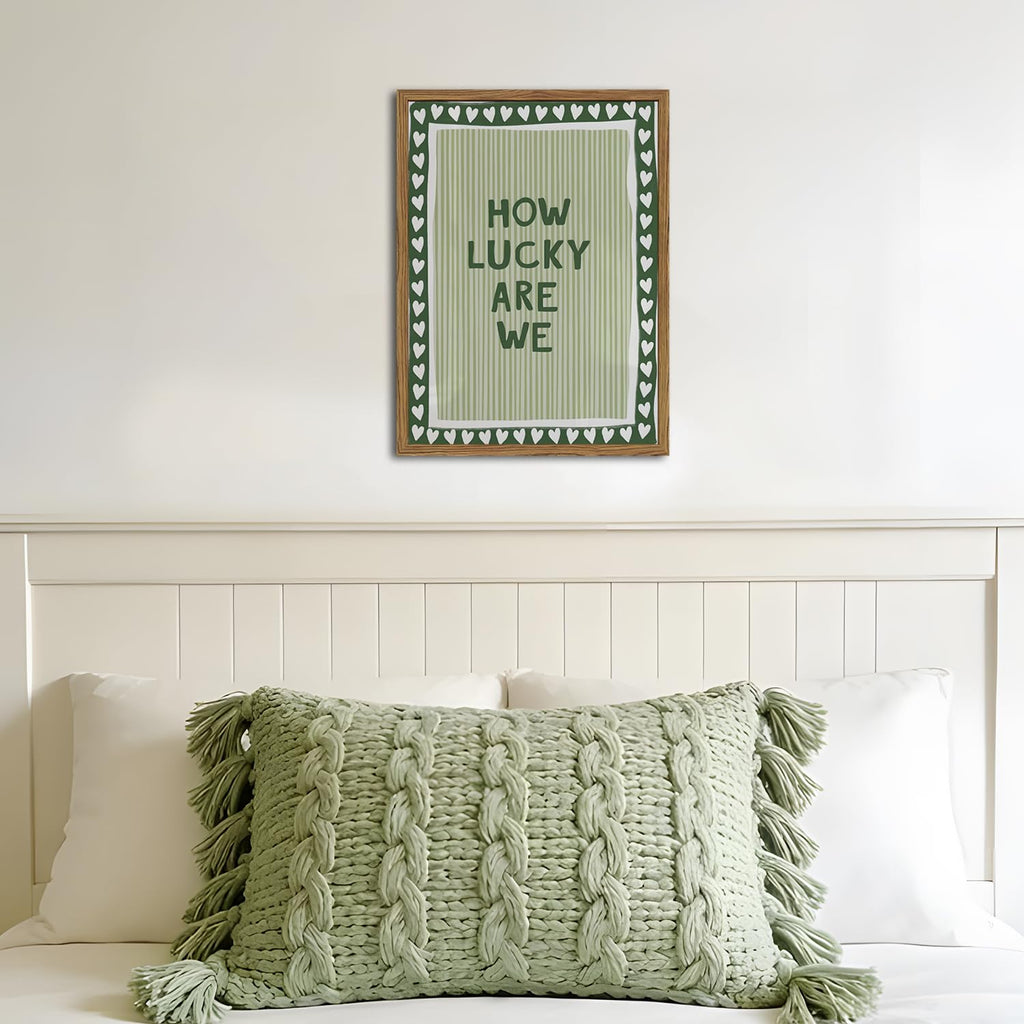 How Lucky Are We Wall Art, Inspirational Quote Sign Wall Decor Painting Vintage Positive Stripe Poster Canvas Prints