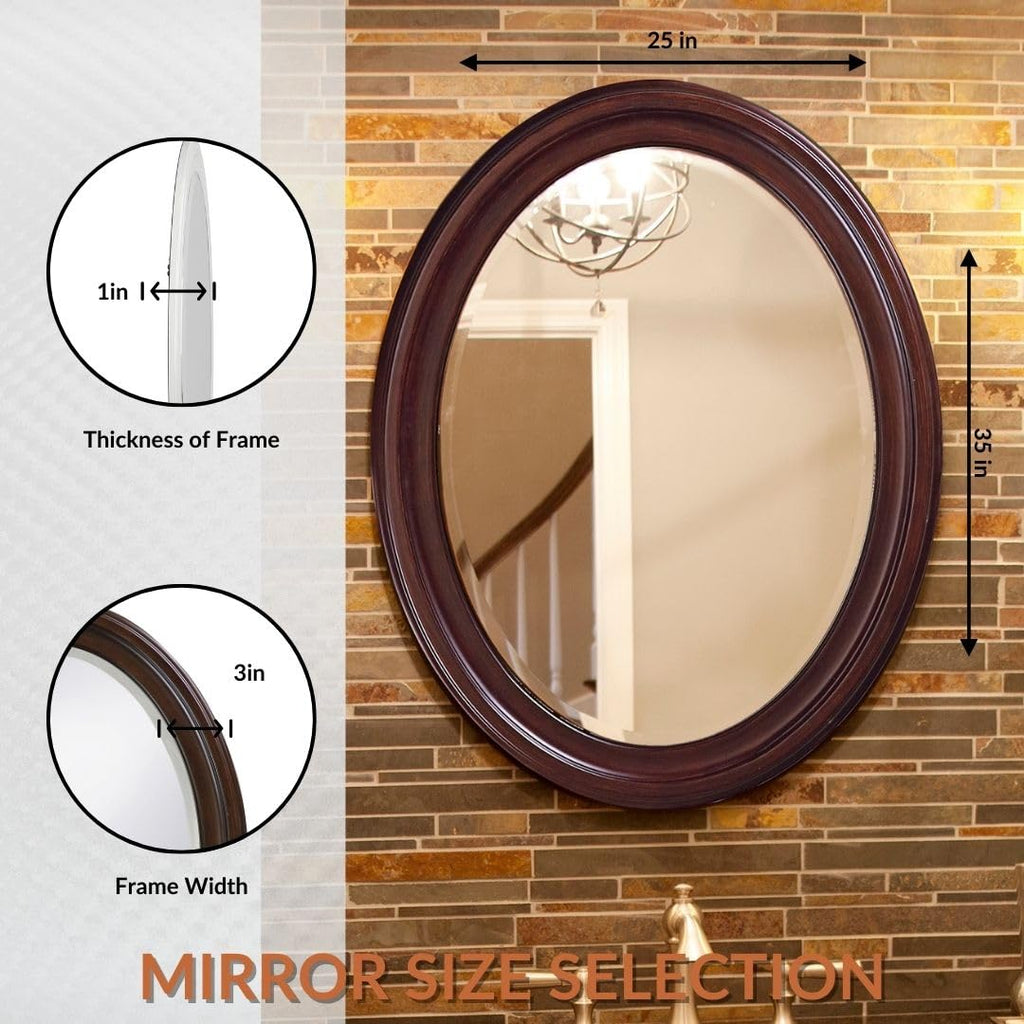 George Oval Chocolate Brown Wall, Oval Bevelled Hanging Wood Framed Vanity Mirrors Decor, Living Room, Bathroom