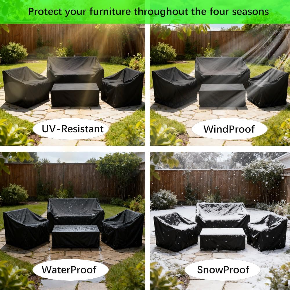 420D Patio Furniture Covers 4 Piece Set, Waterproof & UV Resistant Outdoor Furniture Covers for Loveseat, Chair &
