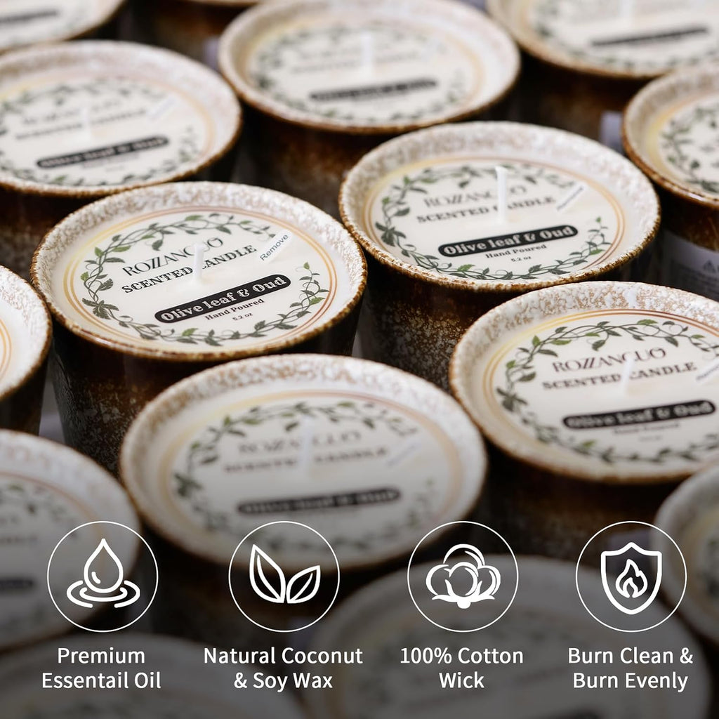 Luxury Textured Ceramic Jar Scented Candle | Non Toxic 100% Natural Coconut & Soy Wax Blend Cotton Wick | 5.2oz
