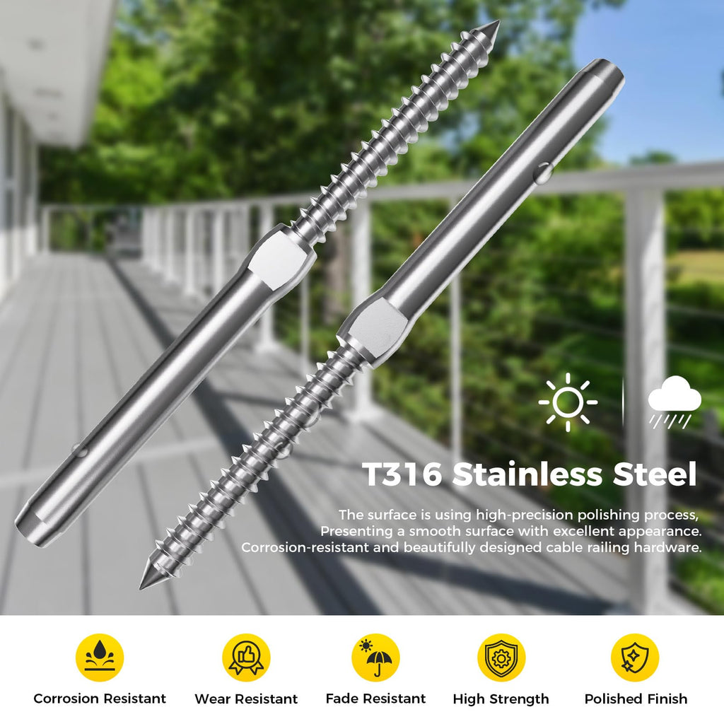 60 Pack 3/16" Stainless Steel Cable Railing kit for Wood Post