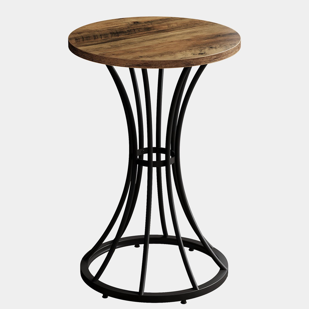 Round Bar Table for 2, 37.4" H Cocktail Table with Curved Metal Base, Bar Height Table for Spaces, Living Room