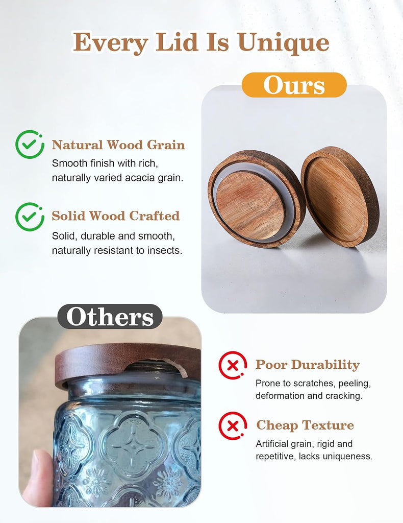 Glass Jar with Airtight Wood Lid - 34 OZ Kitchen Bathroom Pantry Canister, Decorative Vintage Storage Container - Set of 4
