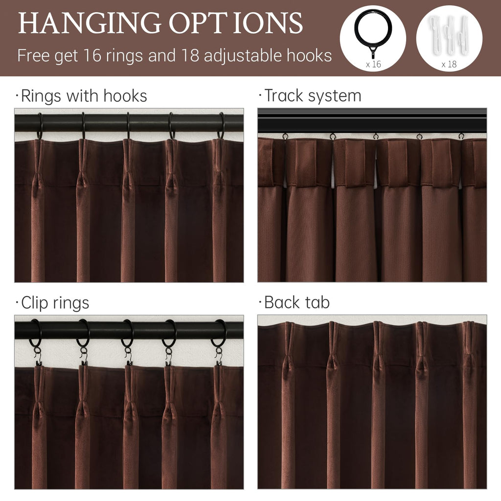 Velvet Pinch Pleated Curtains Extra Wide Brown Drapes W60xL102