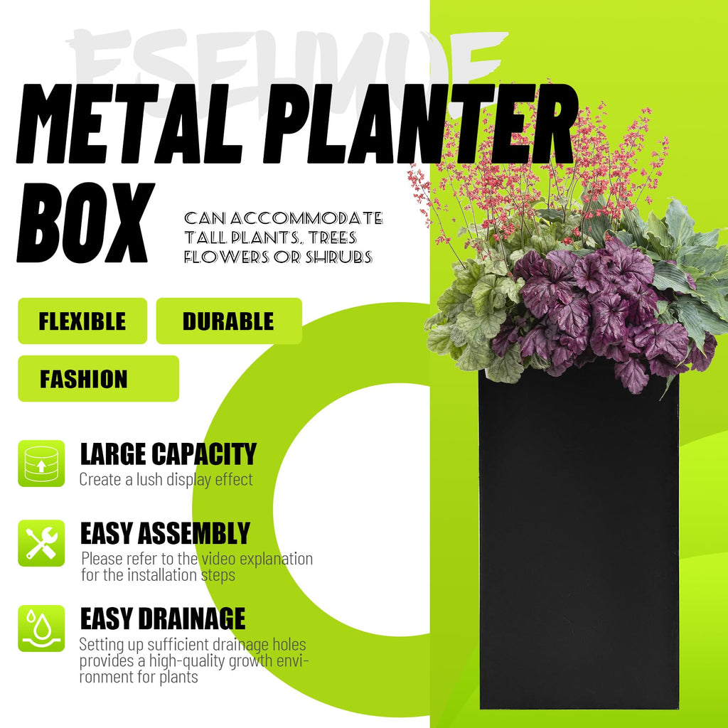 Metal Planter Box 14" x 14" x 30" Large Rectangular Planter Heavy Duty Galvanized Steel Tall Plant Boxes with Insert