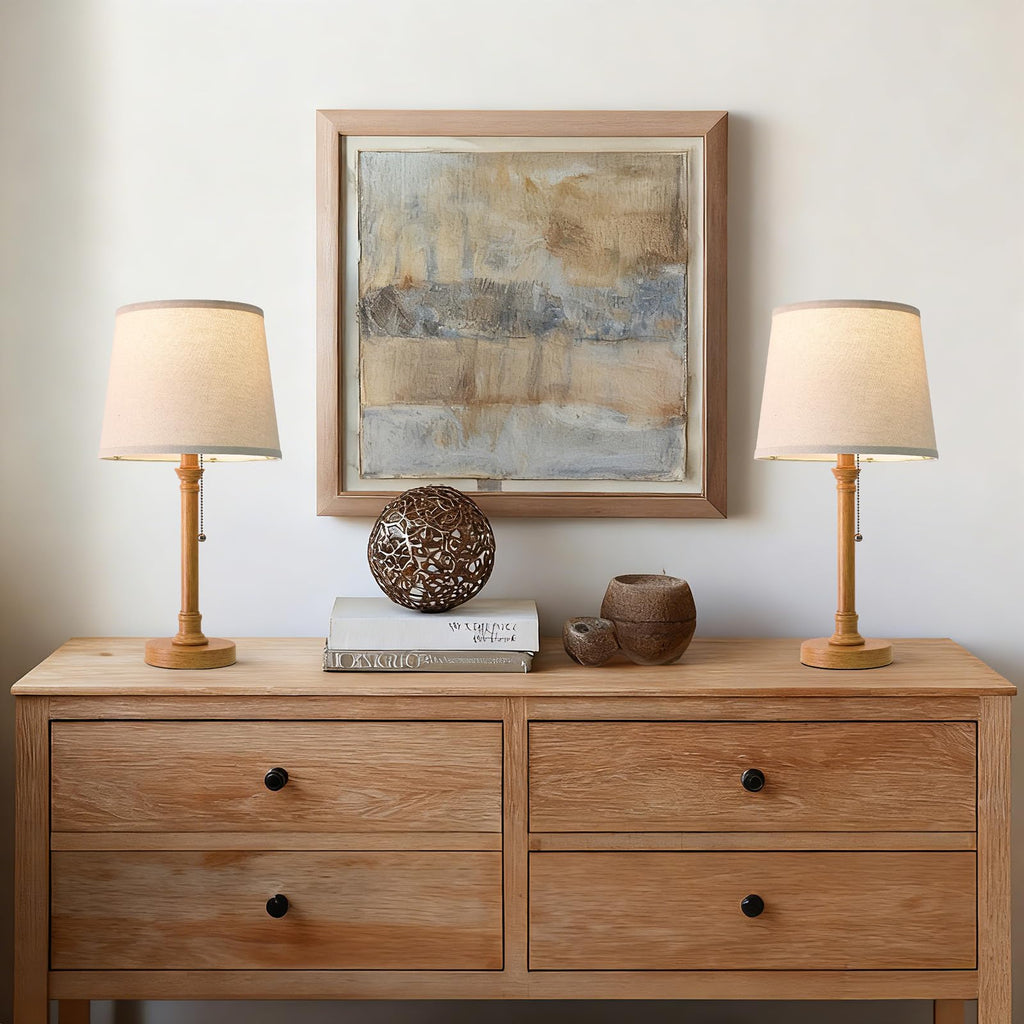 19.5" Wood Grain Rustic Table Lamps Set of 2 Bedroom