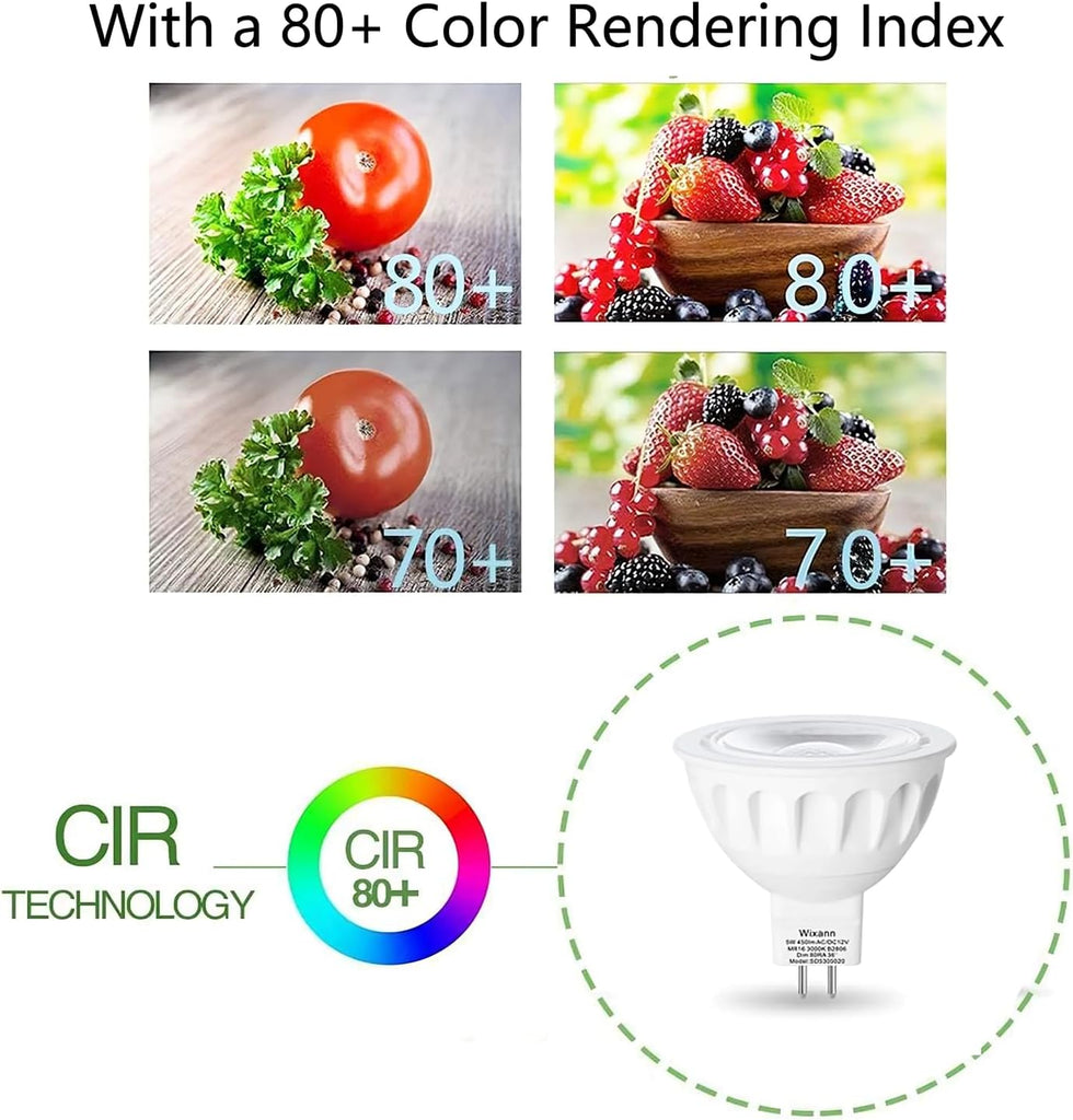 MR16 LED Bulb, 50W Halogen Equivalent, 5W 12V 3000K Soft Warm White, 450Lm GU5.3 Bi-Pin Base, 12V Spotlight Bulb, 40