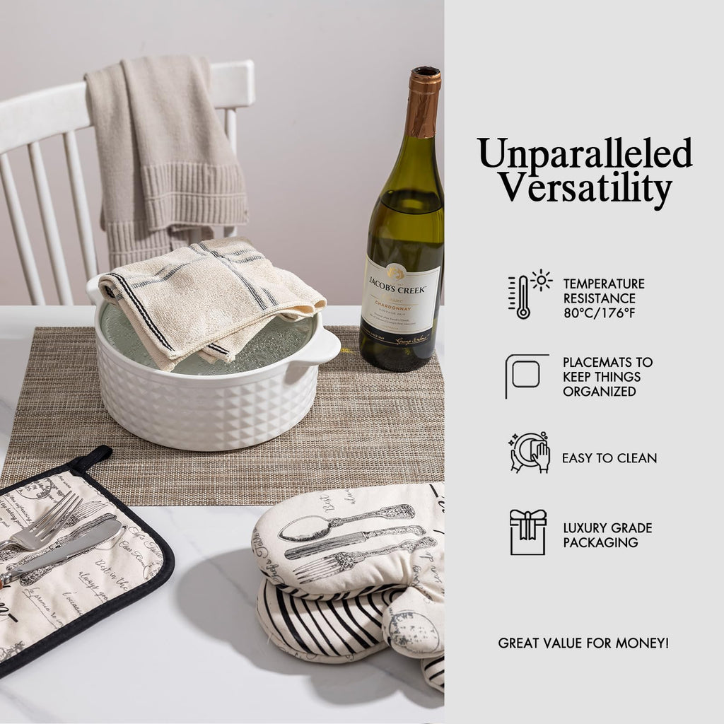Placemats Set of 8 - Easy Clean Woven Vinyl Placemats for Dining Table, Indoor/Outdoor Place Mats, Washable PVC Table