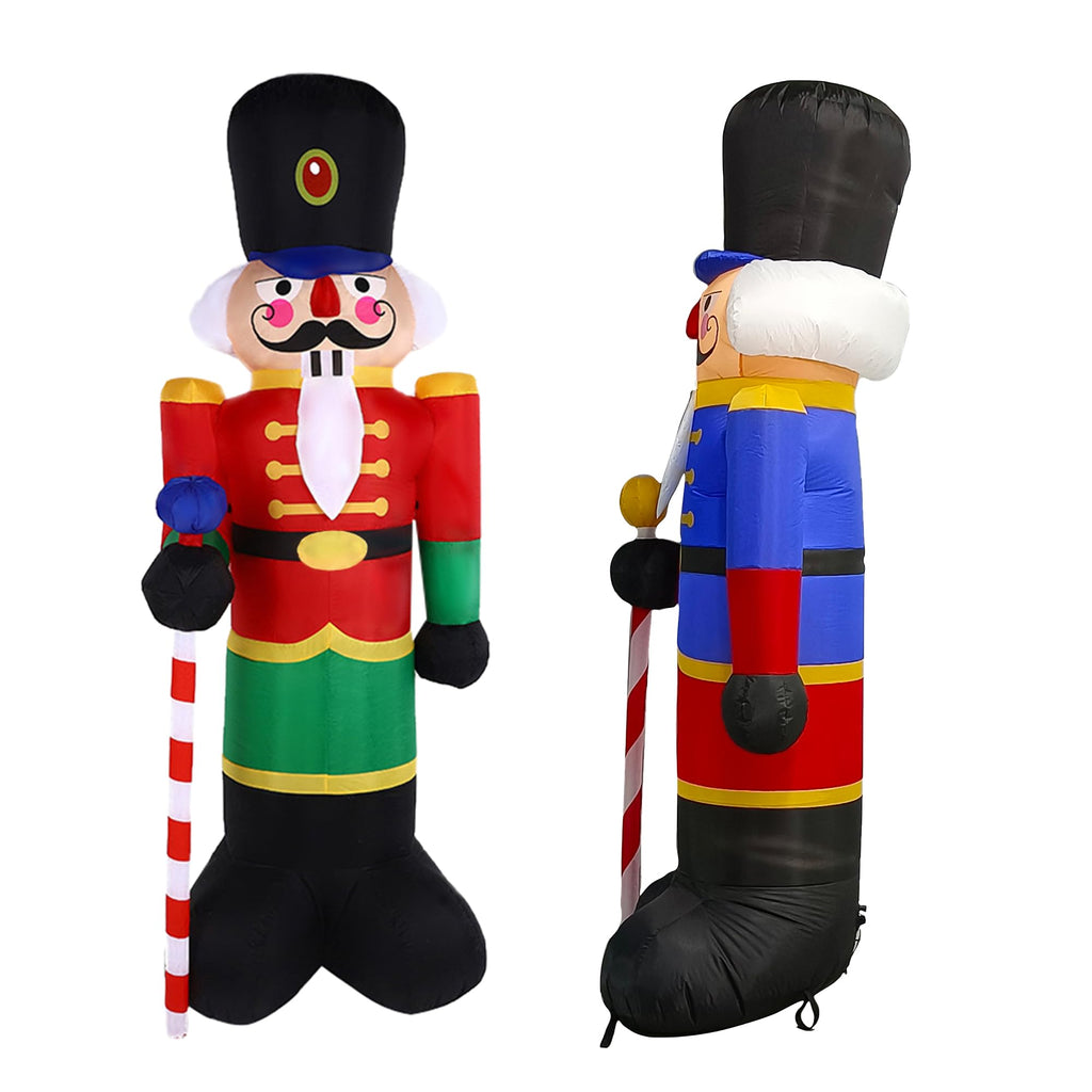 2 Packs 8ft Nutcracker Soldier Christmas Inflatable Decor for Yard/Outdoor/Lawn/Porch Decor (Red/Blue Nutcracker)