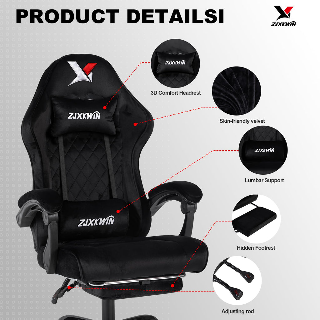 Fabric Gaming Chair for Adults, 400lbs Ergonomic Office Chair with Footrest