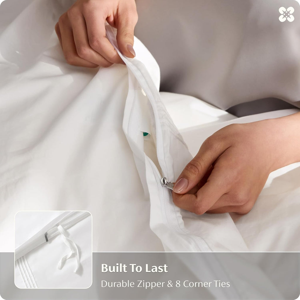 100% Cotton Percale Duvet Cover Queen, Luxury Hotel Duvet Cover, Rope Weave White Comforter Cover, PureWoven
