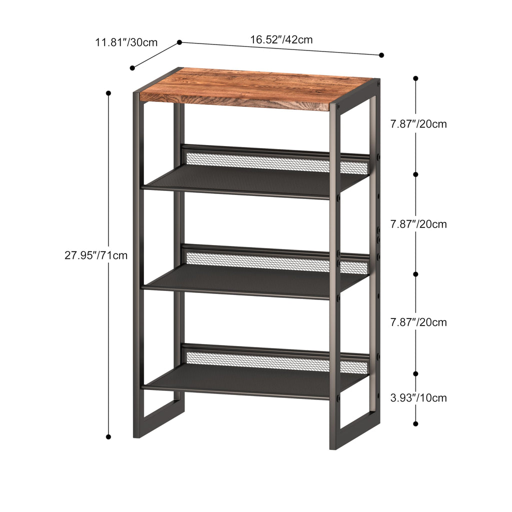 Narrow 4-Tier Shoe Rack, Slim Space-Saving Shelf with Decorative Wood Top & Steel Mesh, Entryway/Closet/Dorm