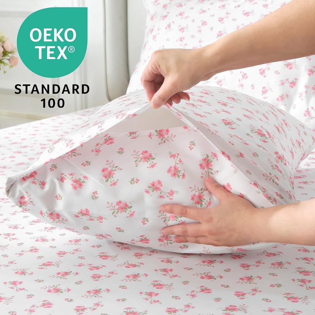 Queen 4 Piece Sheet Set, Soft Breathable Bed Sheet Set for Bedroom with Deep Pocket Up to 16", Wrinkle-Free & Cooling